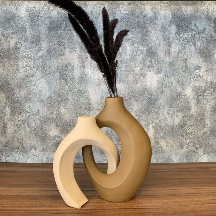 گلدان دکوری تودلی کوچک قهوه ای کرم