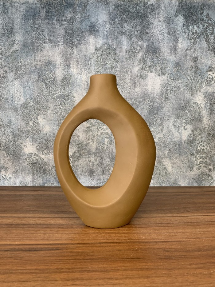 گلدان دکوری تودلی کوچک قهوه ای کرم