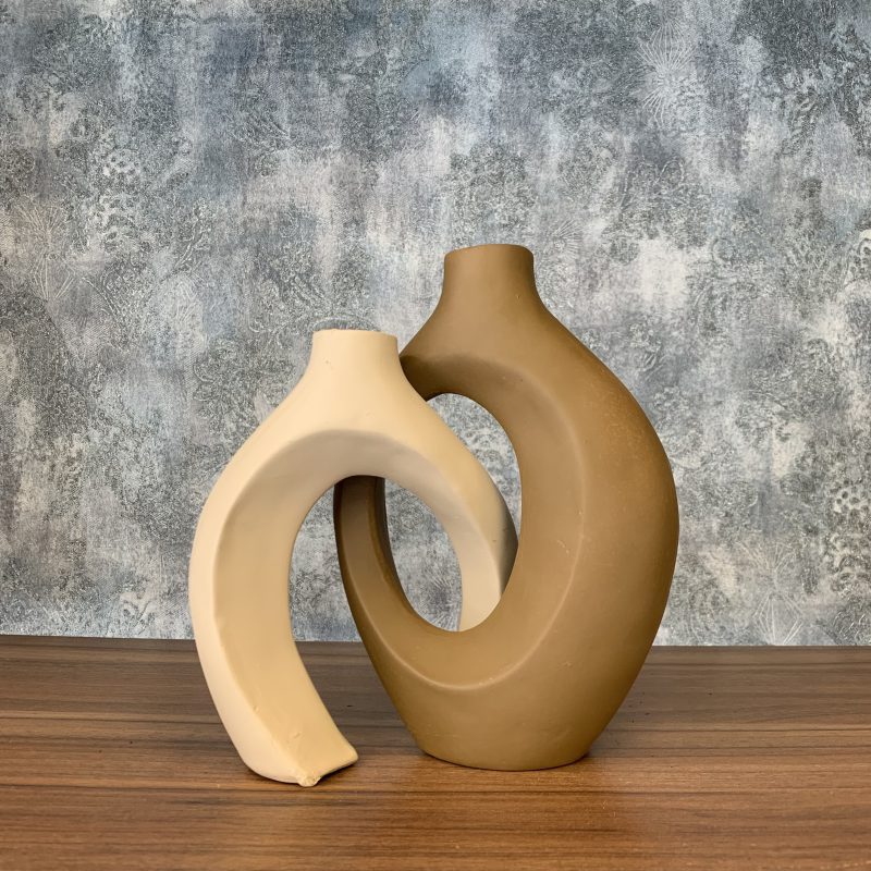 گلدان دکوری تودلی کوچک قهوه ای کرم