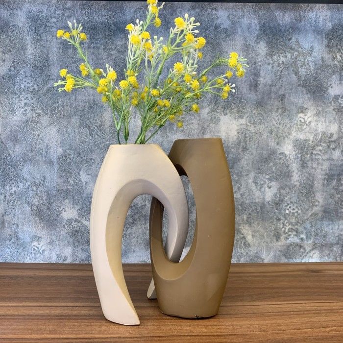 گلدان دکوری تودلی بزرگ قهوه‌ای کرم